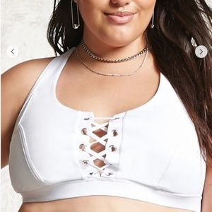 White lace-up athletic bralette top